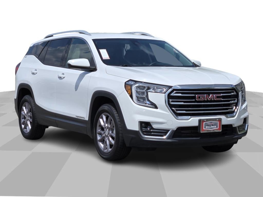 2023 GMC Terrain SLT in Summit White — front three-quarter view