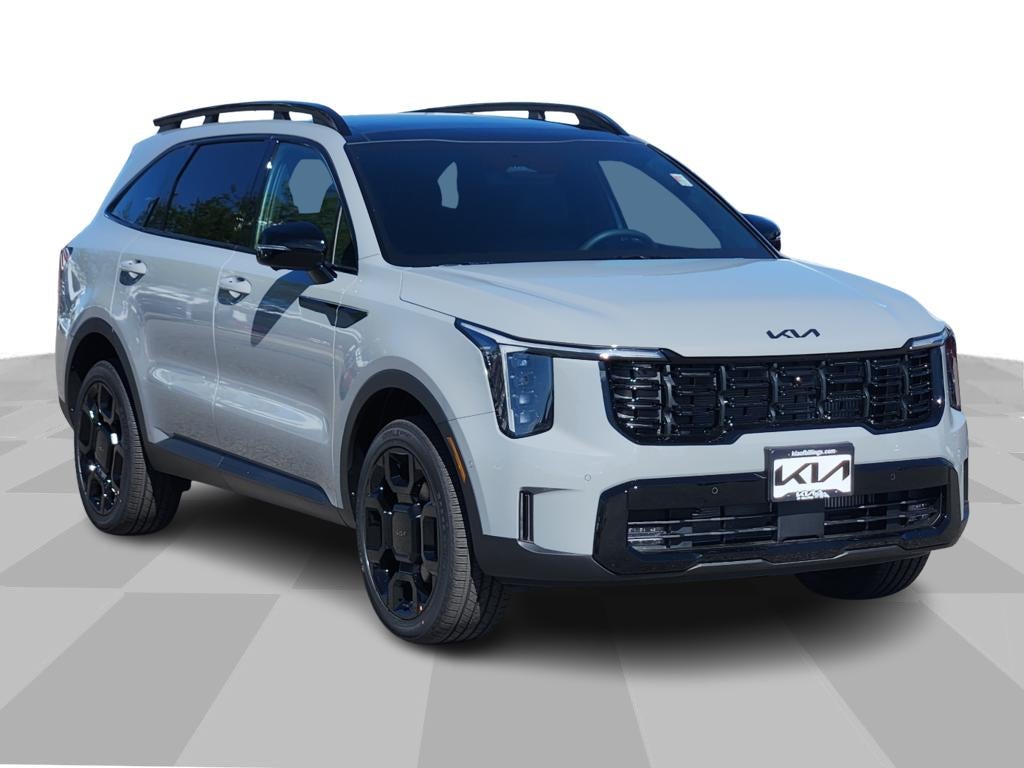 2026 Kia Sorento X-Line SX Prestige in Wolf Gray — front three-quarter view