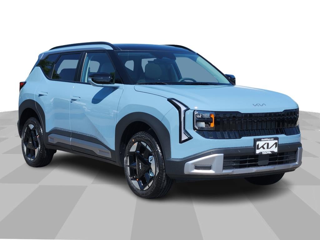 2027 Kia Seltos EX in Frost Blue — front three-quarter view