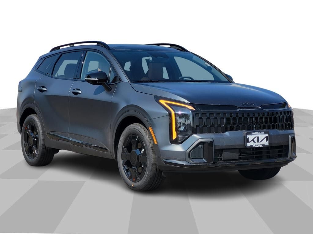 2026 Kia Sportage Hybrid X-Line in Shadow Matte Gray — front three-quarter view